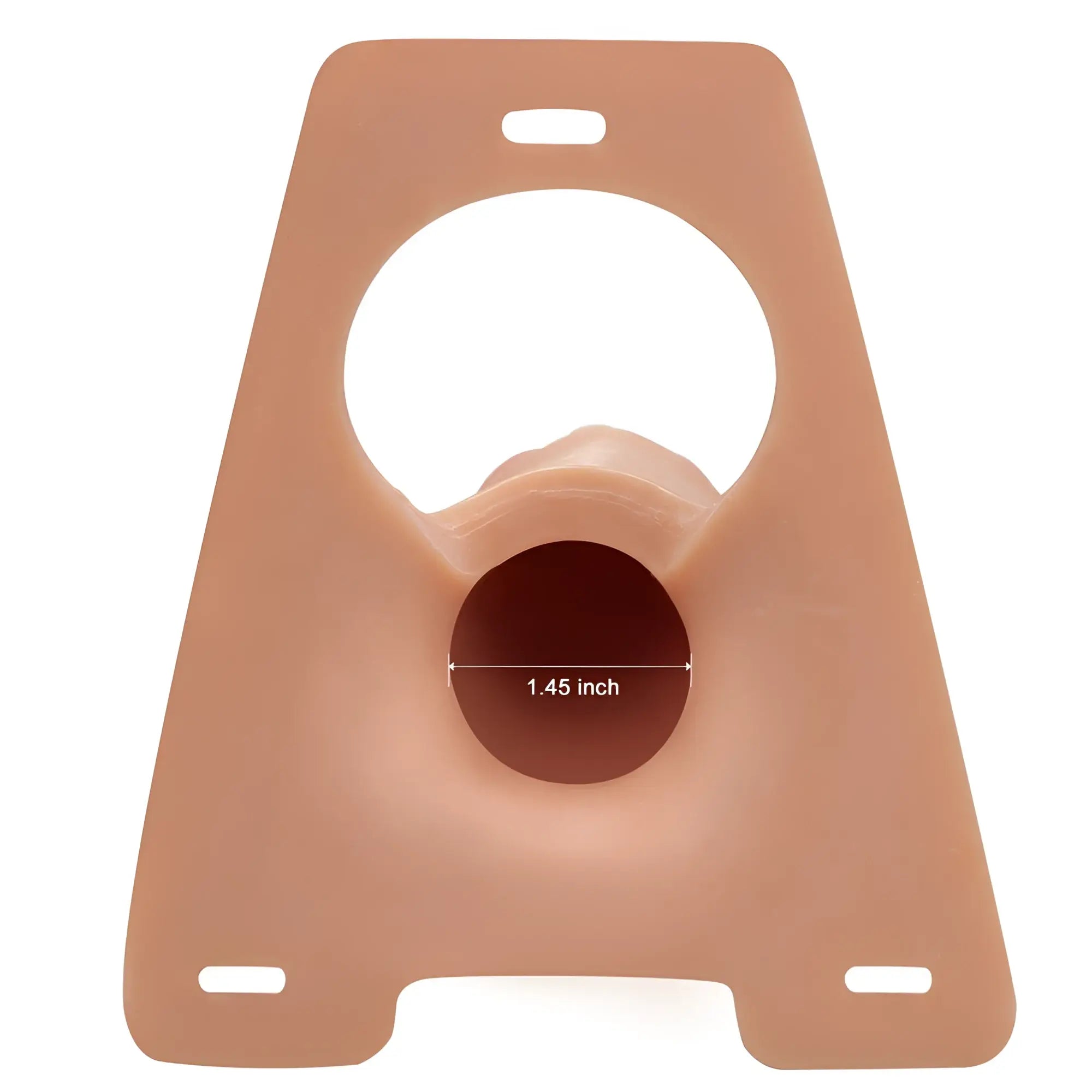 Beige silicone toilet training seat with central circular opening and rounded edges in lovetoy rodeo hollow strap on set 8.5in