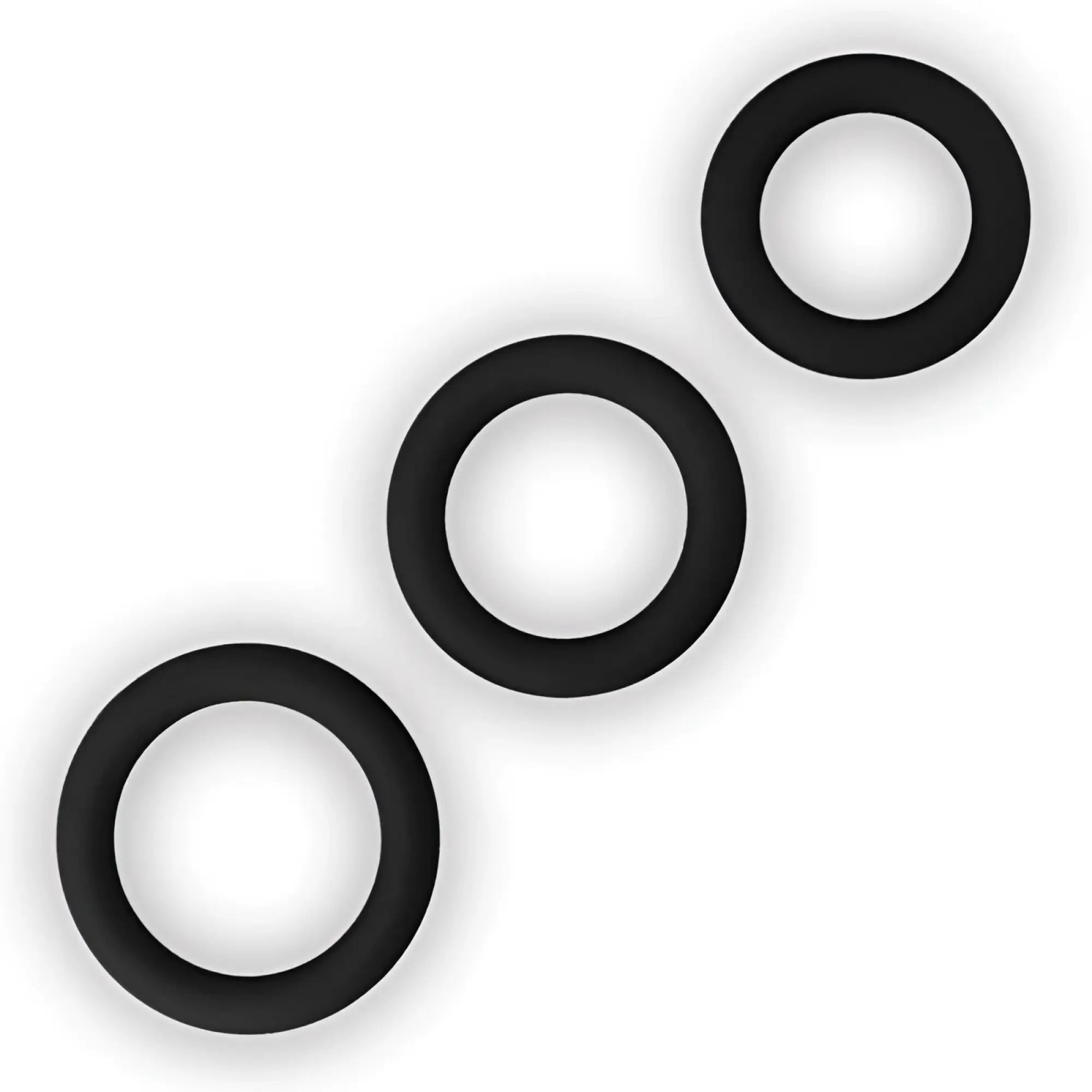 Three black rubber o-rings from lovetoy silicone 3 pc cock ring set for size versatility and comfort