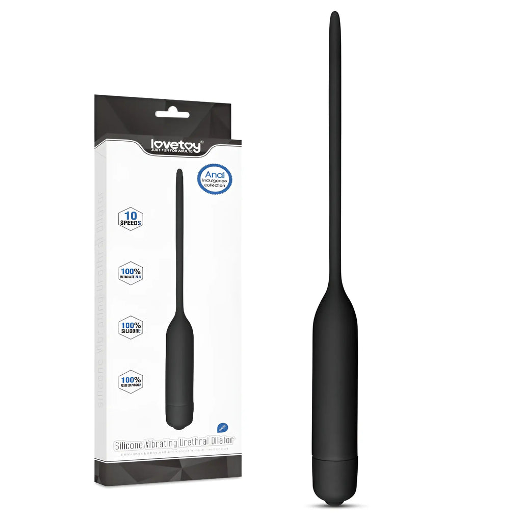 Black silicone vibrating urethral dilator from lovetoy designed for comfortable and discreet urethral stimulation