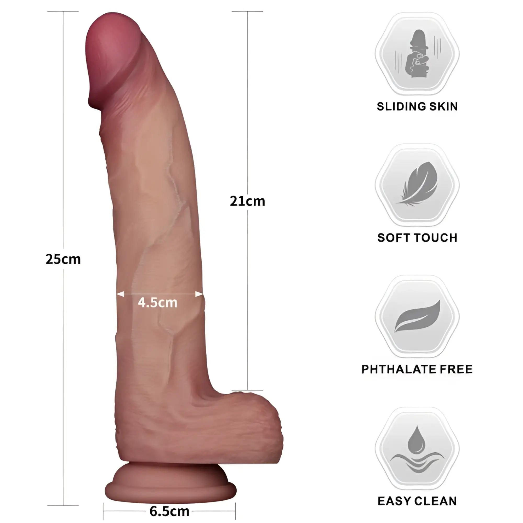 Peach-colored 25cm lovetoy sliding skin pro dual layer silicone dildo with realistic texture and sliding skin feature