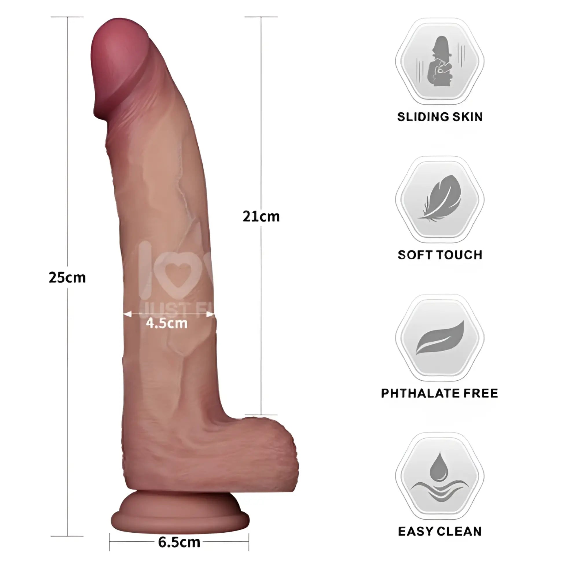 A 25cm tall realistic natural skin-tone silicone phallus with detailed contours from lovetoy sliding skin pro dual layer dong