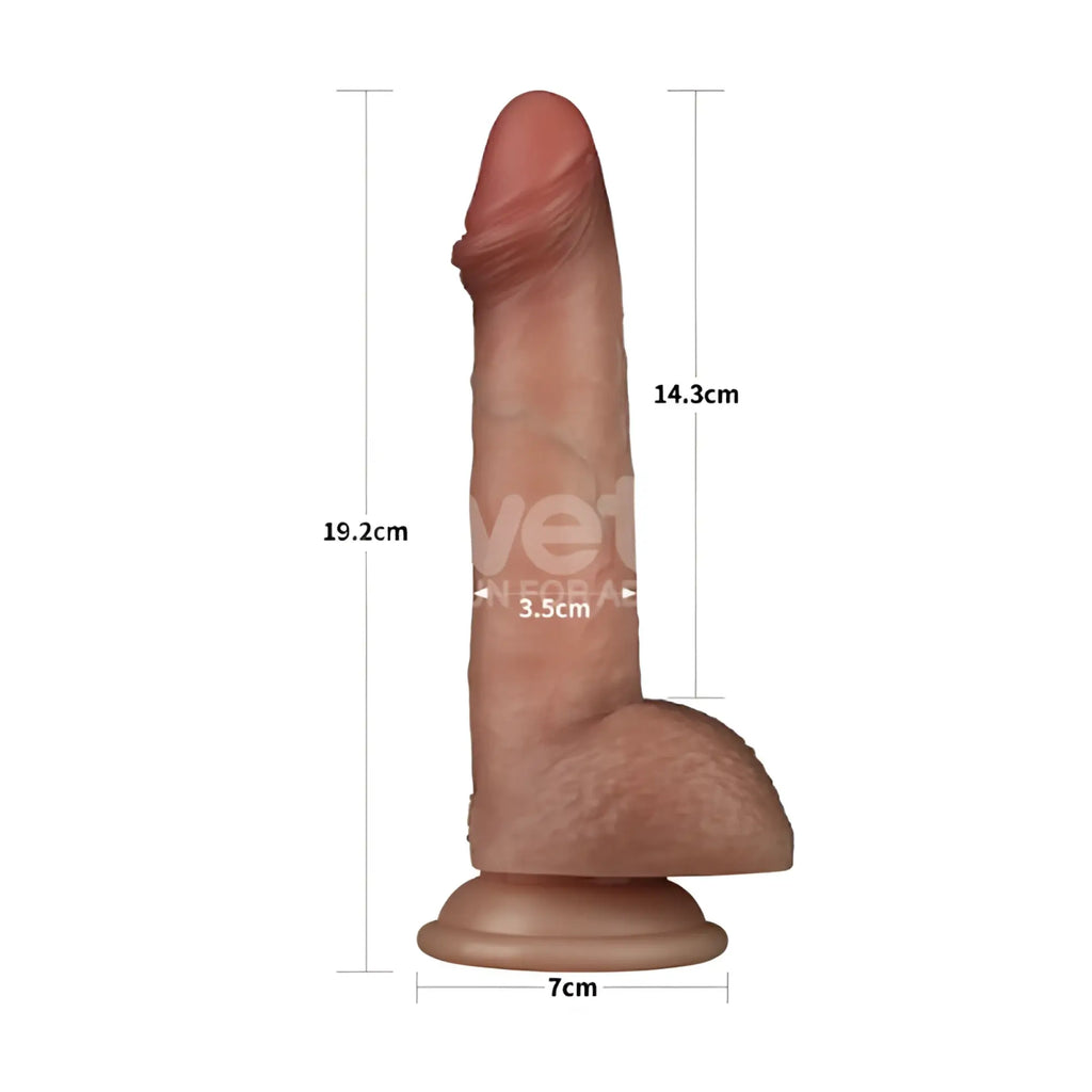 Realistic flesh-toned lovetoy sliding skin pro dual layer silicone dong 7.5in with detailed texture and rounded base