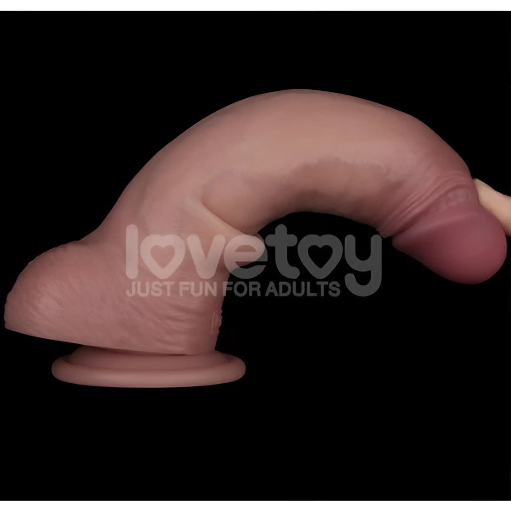 Pink lovetoy sliding skin pro dual layer silicone dong 8.5in with realistic skin texture and circular base