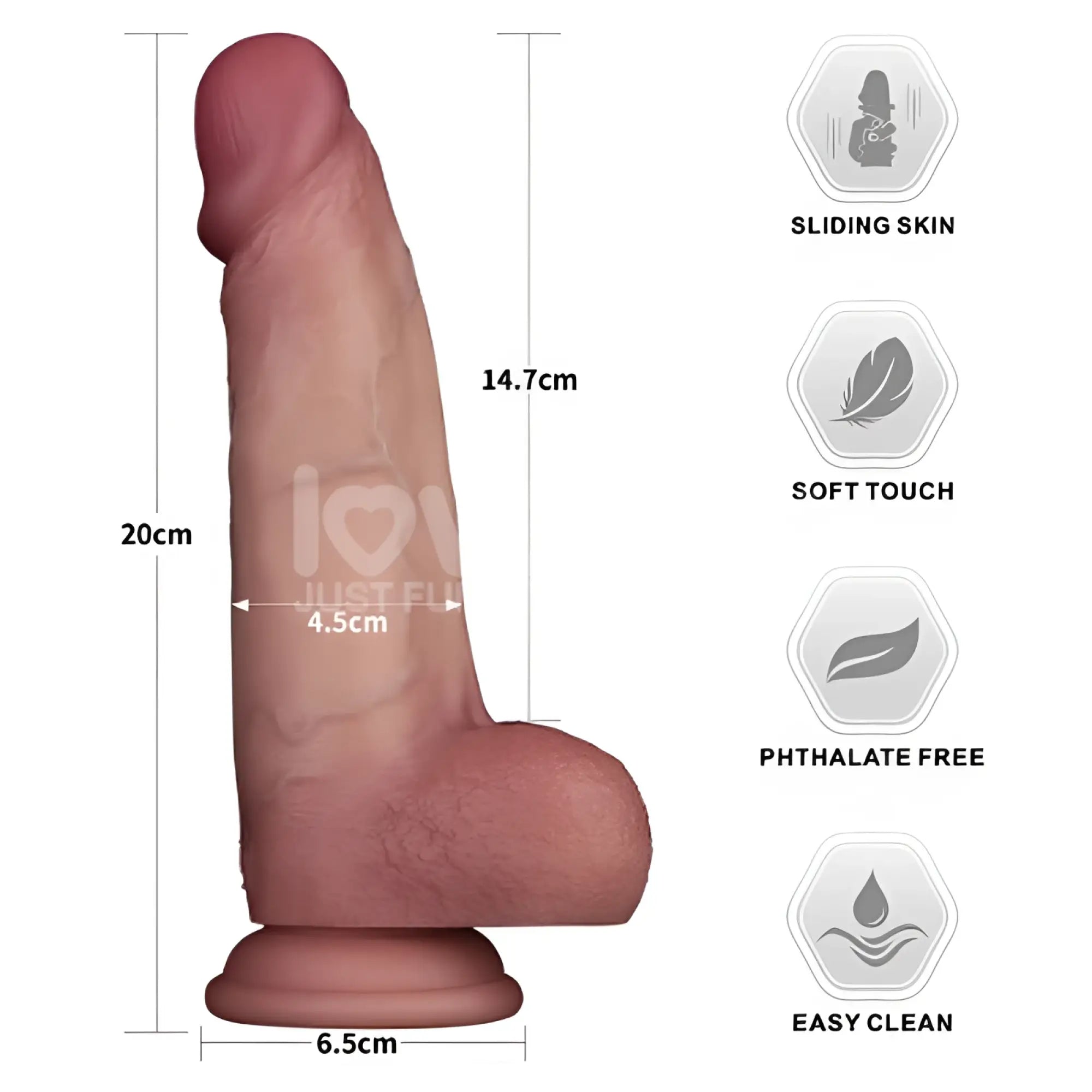 Lovetoy sliding skin pro dual layer silicone dong 20cm tall peach color phthalate free with soft touch design