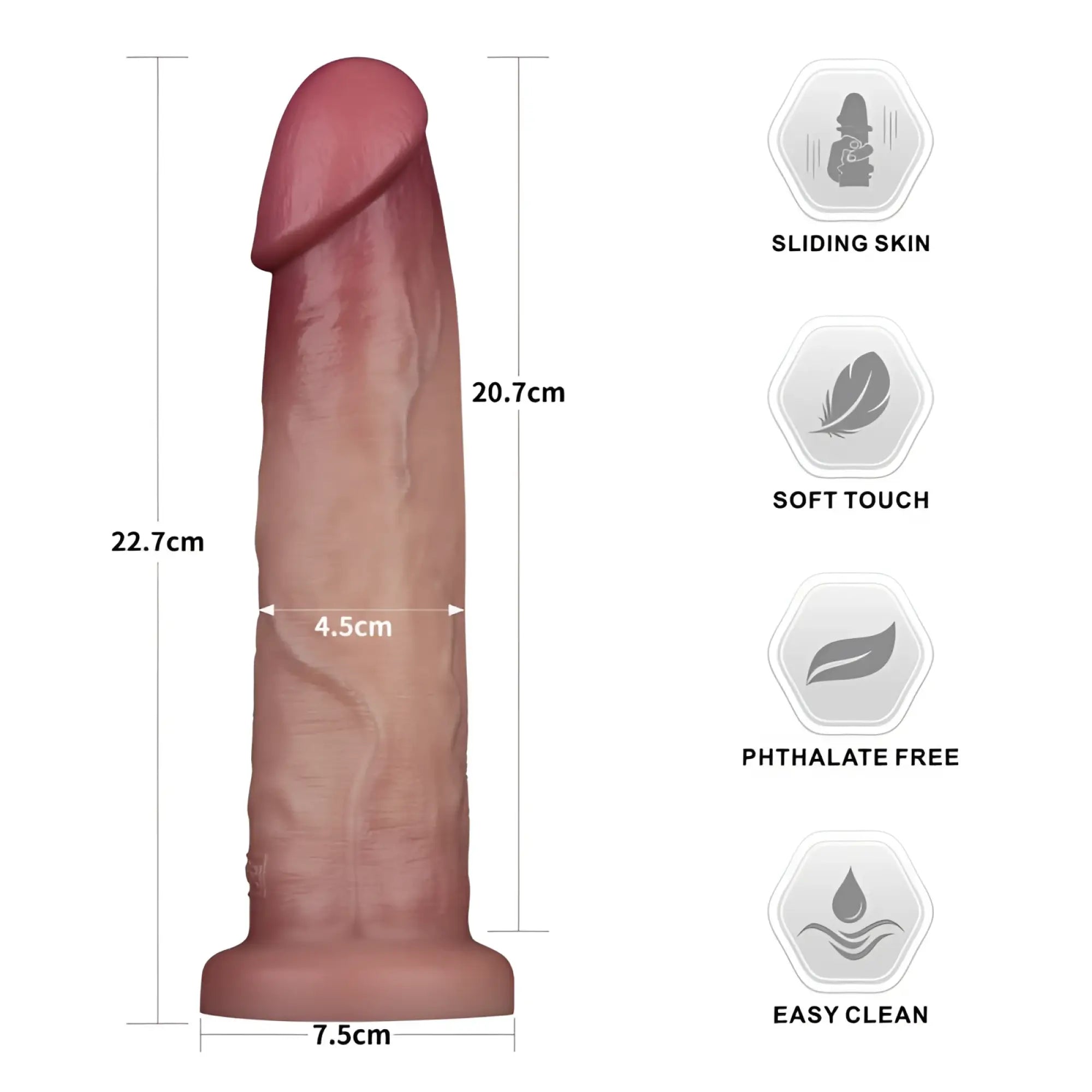 A realistic flesh-toned 9in lovetoy sliding skin pro dual layer silicone dong with soft-touch surface and sliding skin feature
