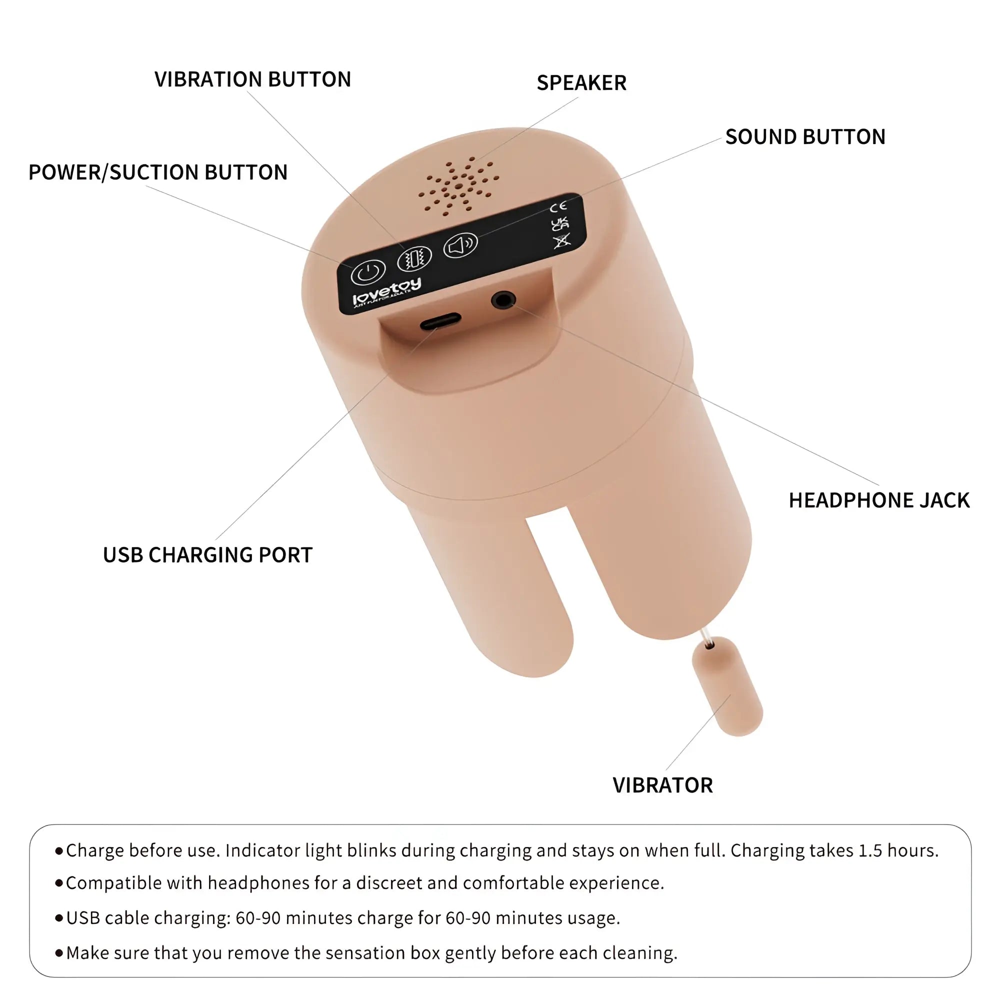 Beige silicone vibration massager with usb charging port and multiple buttons for lovetoy streetgirls automatic pulse pussy and ass jenny