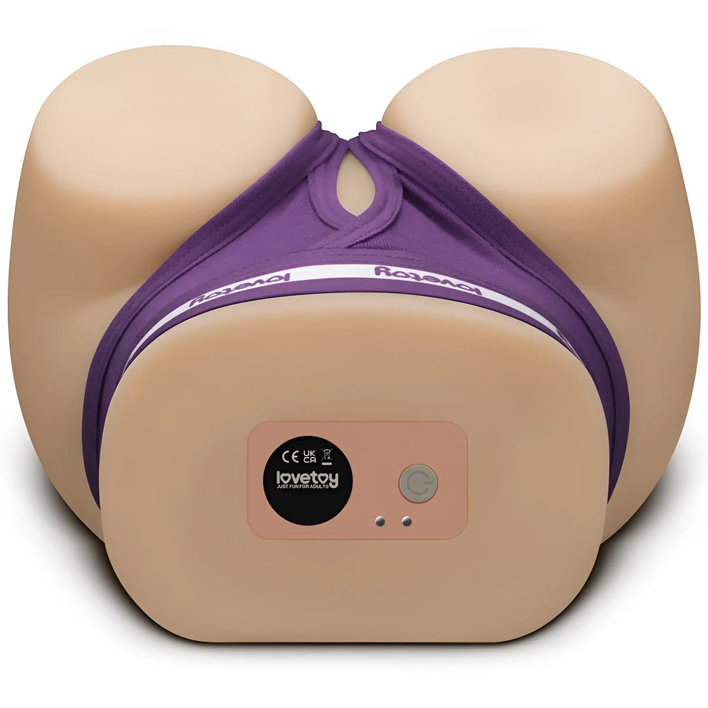 Purple and beige silicone lovetoy with front control panel dual motor automatic pulse masturbator for pussy and ass