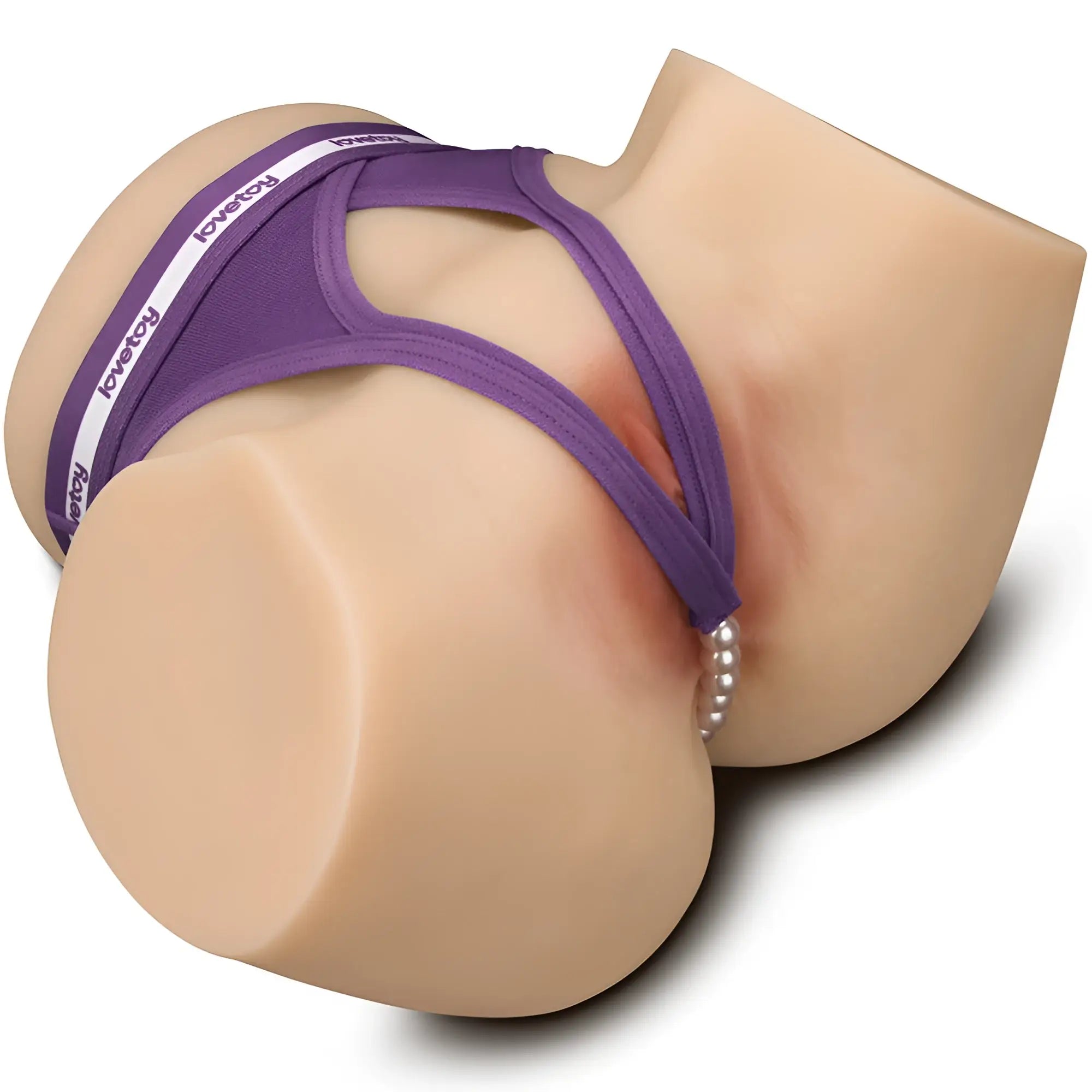 Purple lovetoy brand thong with pearl chain detail shown from the back for the lovetoy streetgirls dual motor automatic pulse susan
