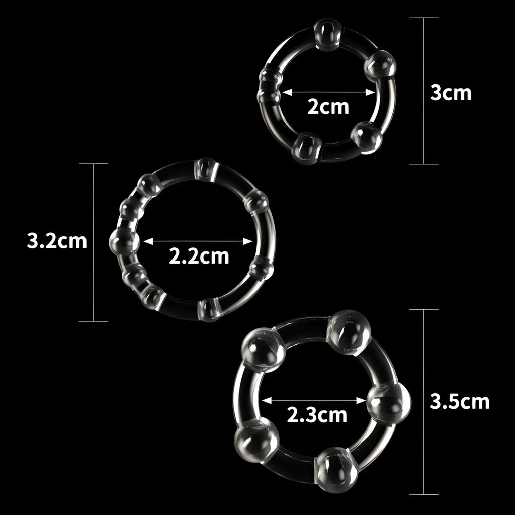 Lovetoy triple beaded donut ring set clear plastic ring with evenly spaced spherical beads around the circumference