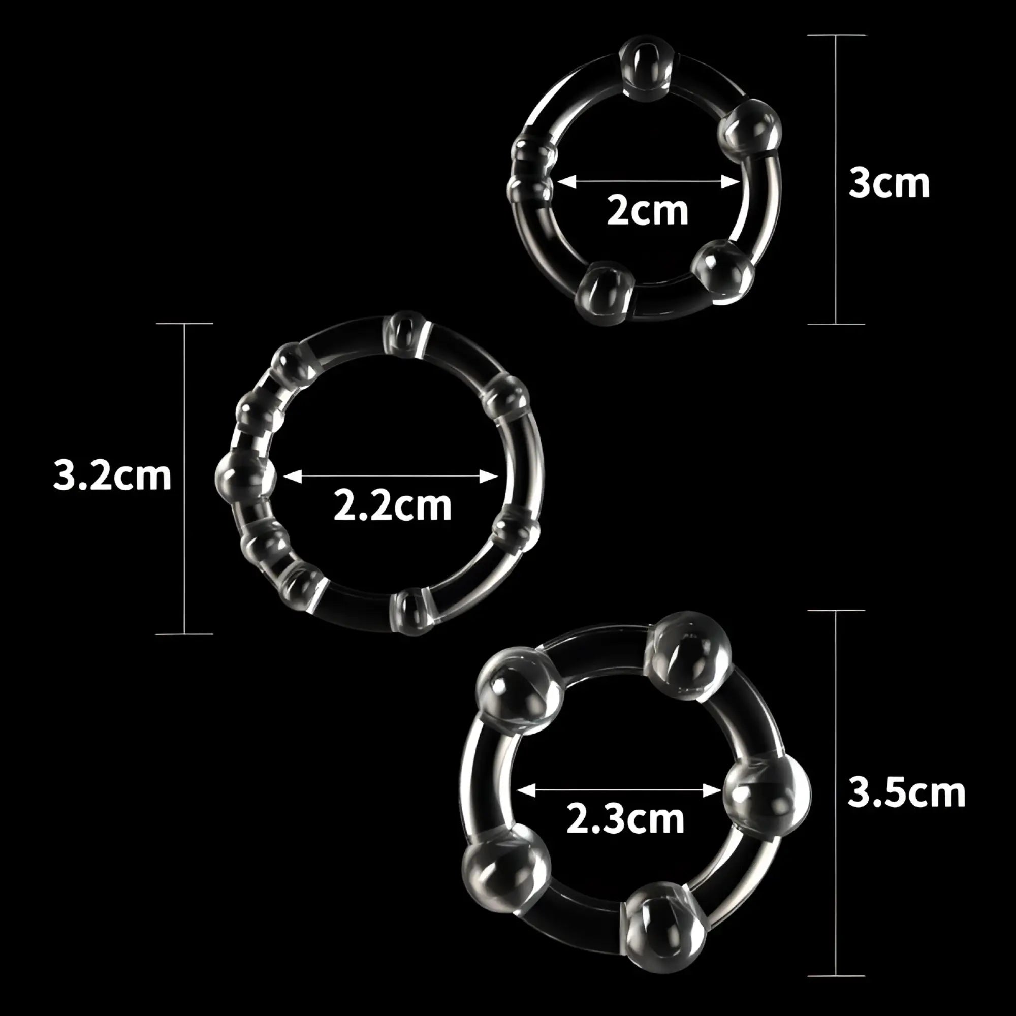 Lovetoy triple beaded donut ring set clear plastic ring with evenly spaced spherical beads around the circumference
