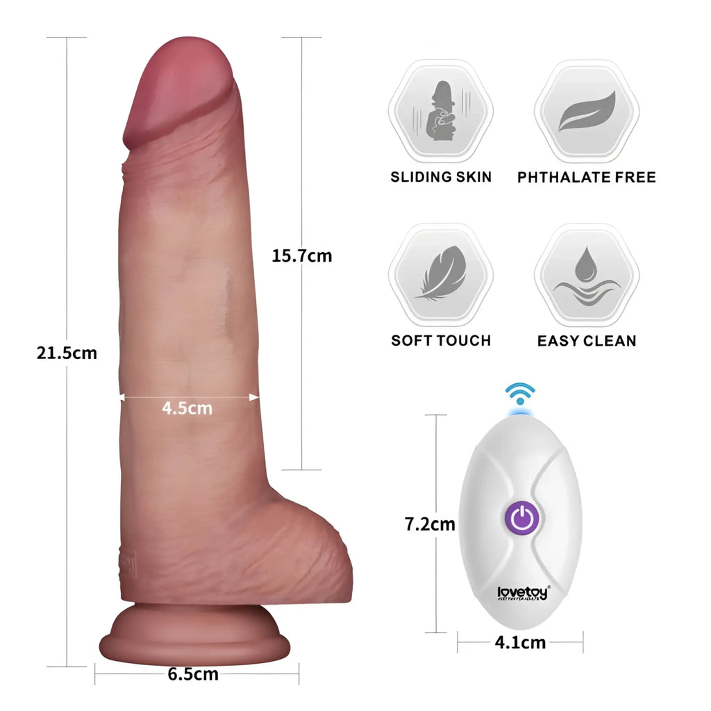 A 15.7cm flesh-toned silicone male masturbator with sliding skin and white remote by lovetoy