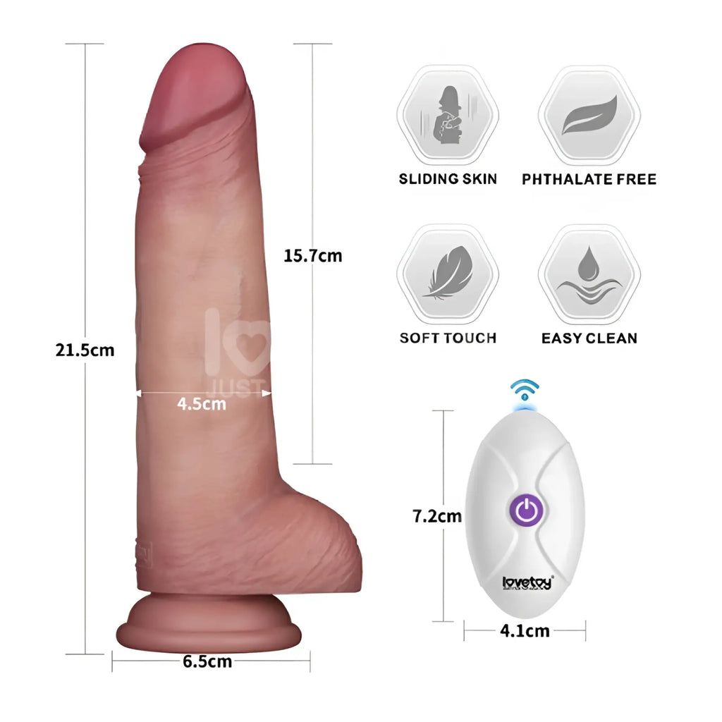 Pink silicone realistic dildo with detachable white remote control labeled love toy from lovetoy vibrating sliding skin pro ii