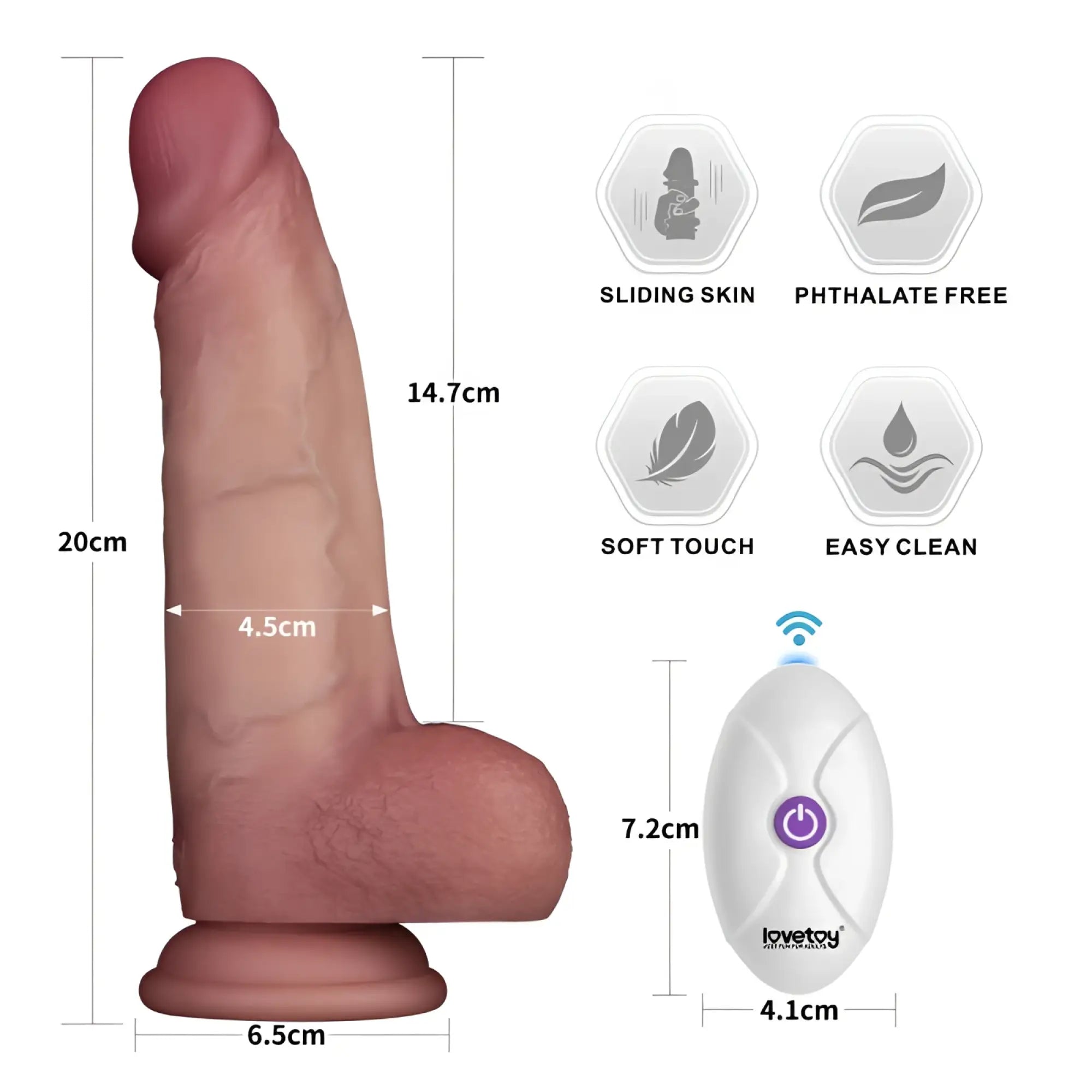 Lovetoy vibrating sliding skin pro II silicone dong 14.7cm tall phthalate-free soft touch realistic adult toy