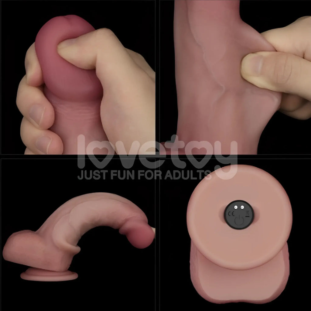 Pink silicone vibrating sliding skin pro II dong 8in with suction base and circular control panel with two buttons