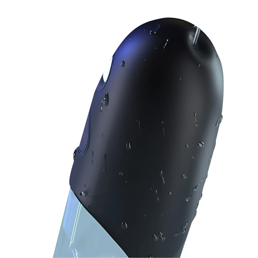Black matte silicone cover with blue reflective accents for luvpump bathfun automatic usb waterproof penis pump magic sleeve