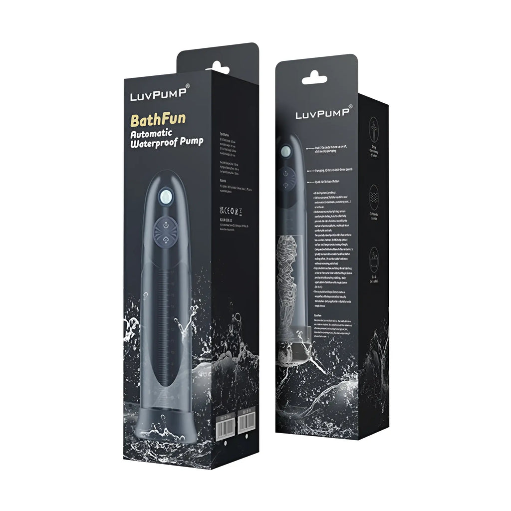 Black luvpump bathfun automatic usb waterproof penis pump with sleek cylindrical design and textured grip