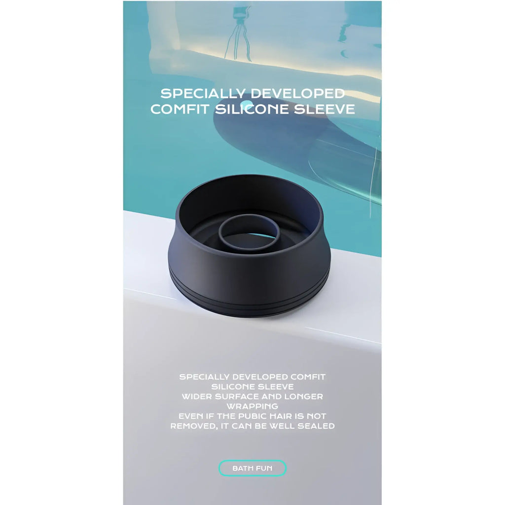 Black silicone sleeve with wide surface and longer wrap for secure sealing on luvpump bathfun usb waterproof penis pump