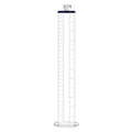Clear glass graduated cylinder with blue cap and white plunger for luvpump premium penis pump valve 1.75in x 12in