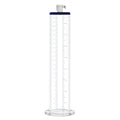 Clear graduated cylinder with blue rim and white stopper for luvpump premium penis pump valve 1.75in x 9in