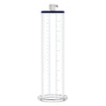 LuvPump premium penis pump valve cylinder made of clear glass with blue plastic lid and base marked in milliliters