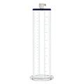 LuvPump premium penis pump valve cylinder made of clear glass with blue plastic lid and base marked in milliliters