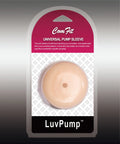 Beige soft stretchy comfit universal pump sleeve in clear packaging for luvpump pussy donut pump cylinder
