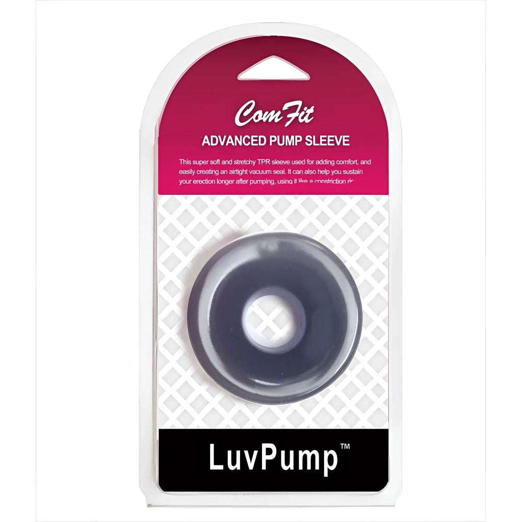 LuvPump silicone donut cushion black advanced pump sleeve in clear plastic packaging for 1.75-2.15 inch pump cylinder