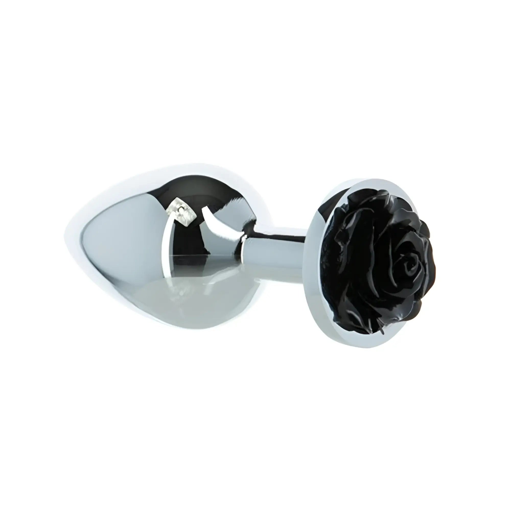 Chrome-plated black rose design metal butt plug with diamond accent luxury 3 inch LUX Active model