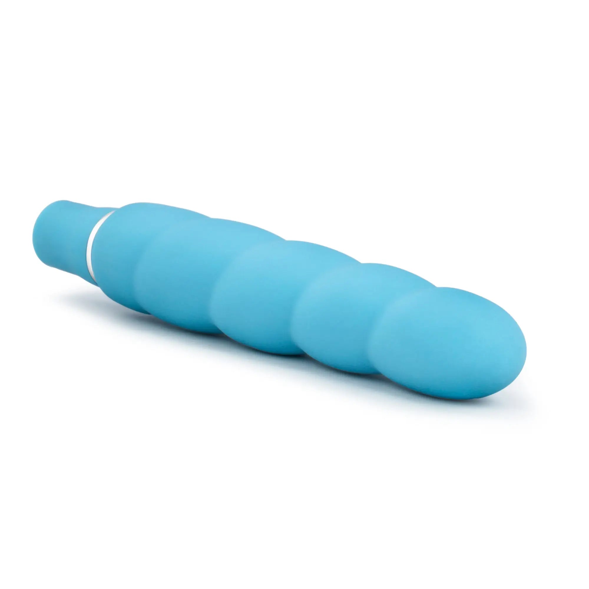 Luxe luxe anastasia aqua light blue silicone toy with segmented spiral design and white band near handle