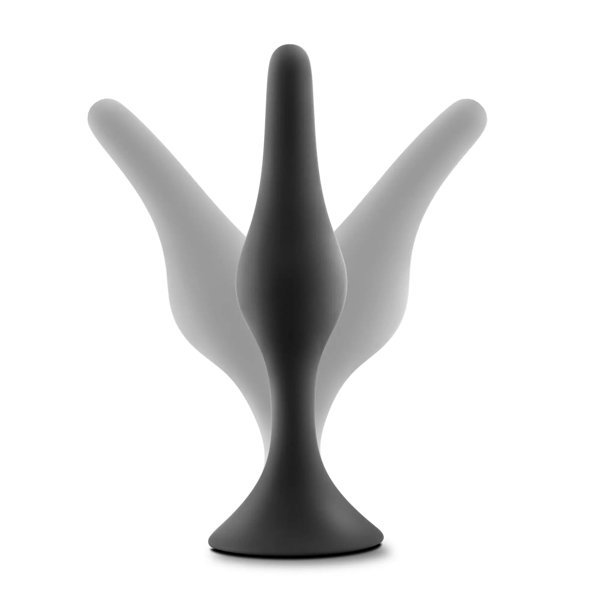 Black silicone anal plug with tapered elongated design and flared base from luxe beginner plug kit