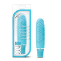 Luxe Luxe Cozi Mini Aqua light blue textured silicone vibrator with sleek design and silver accent band