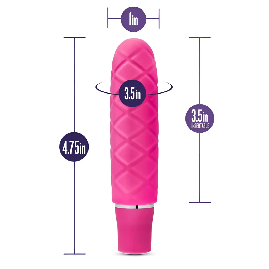 Luxe luxe cozi mini fuchia pink diamond-patterned vibrator with silver metallic base for discreet personal use