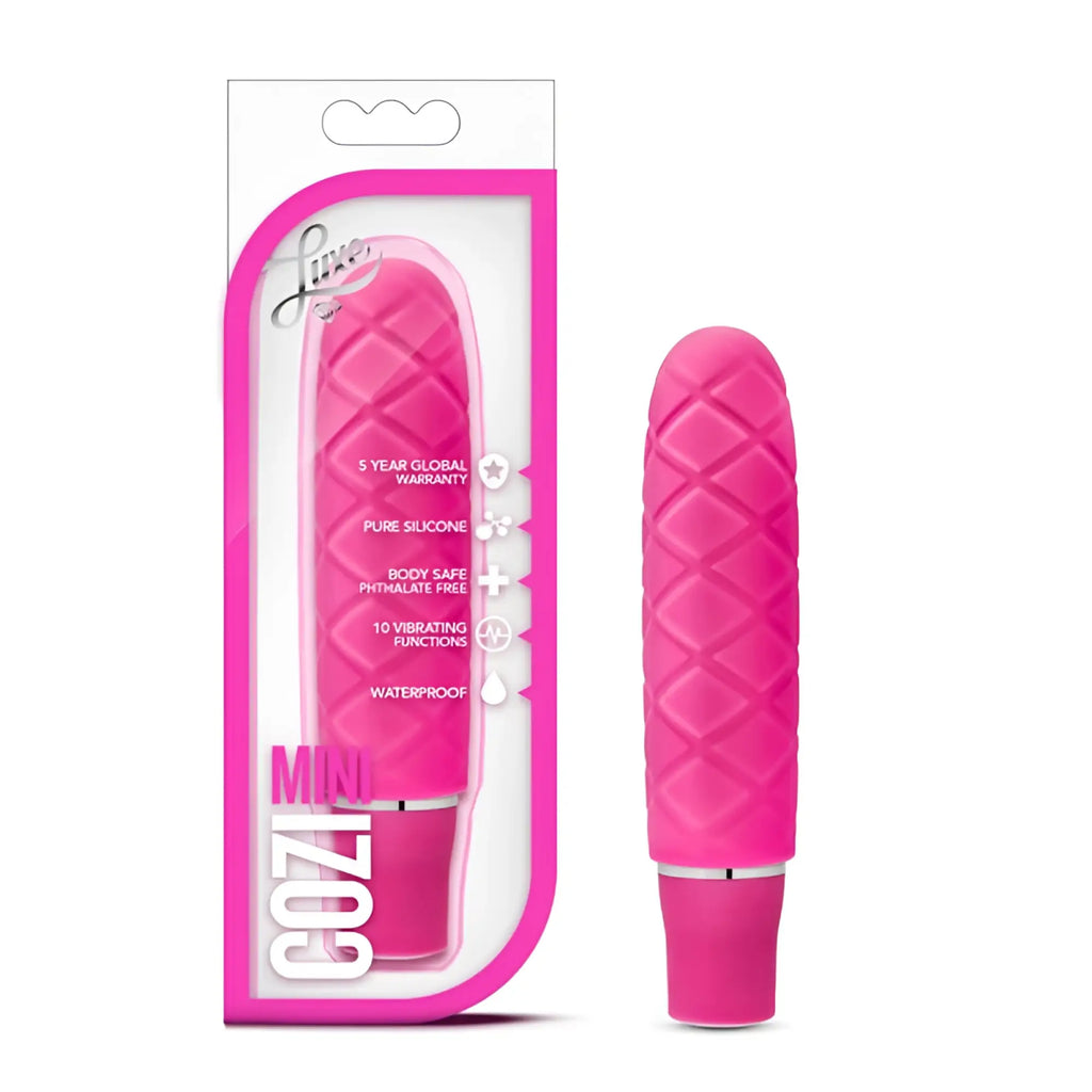 Luxe Luxe Cozi Mini fuchia pink vibrating toy with quilted texture and pure silicone material for personal use