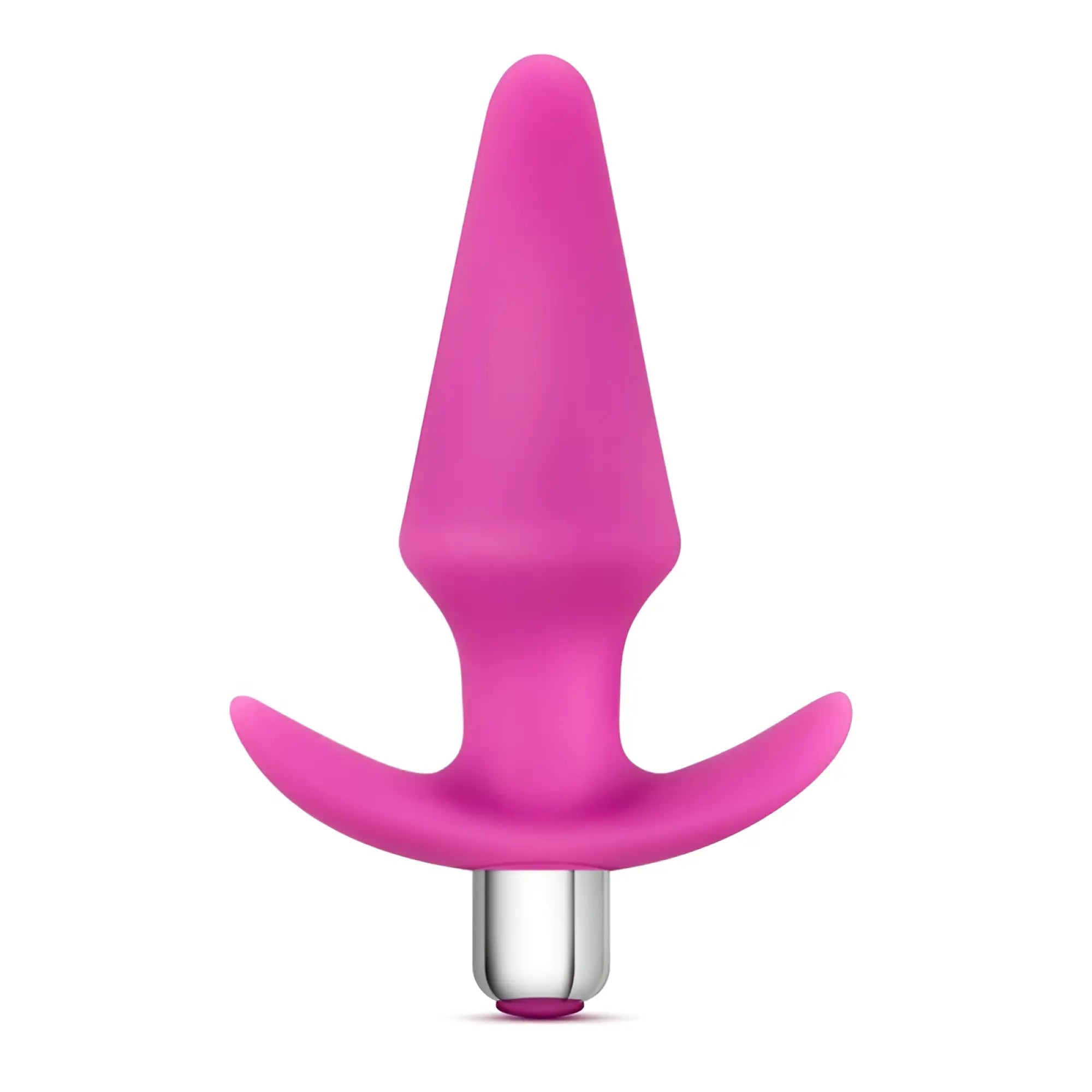 A vibrant pink silicone butt plug with sleek tapered design and metallic silver base from Luxe Luxe Discover Pink