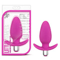 Luxe Luxe Little Thumper pink silicone vibrating anal plug with silver metallic base and ergonomic curved handle