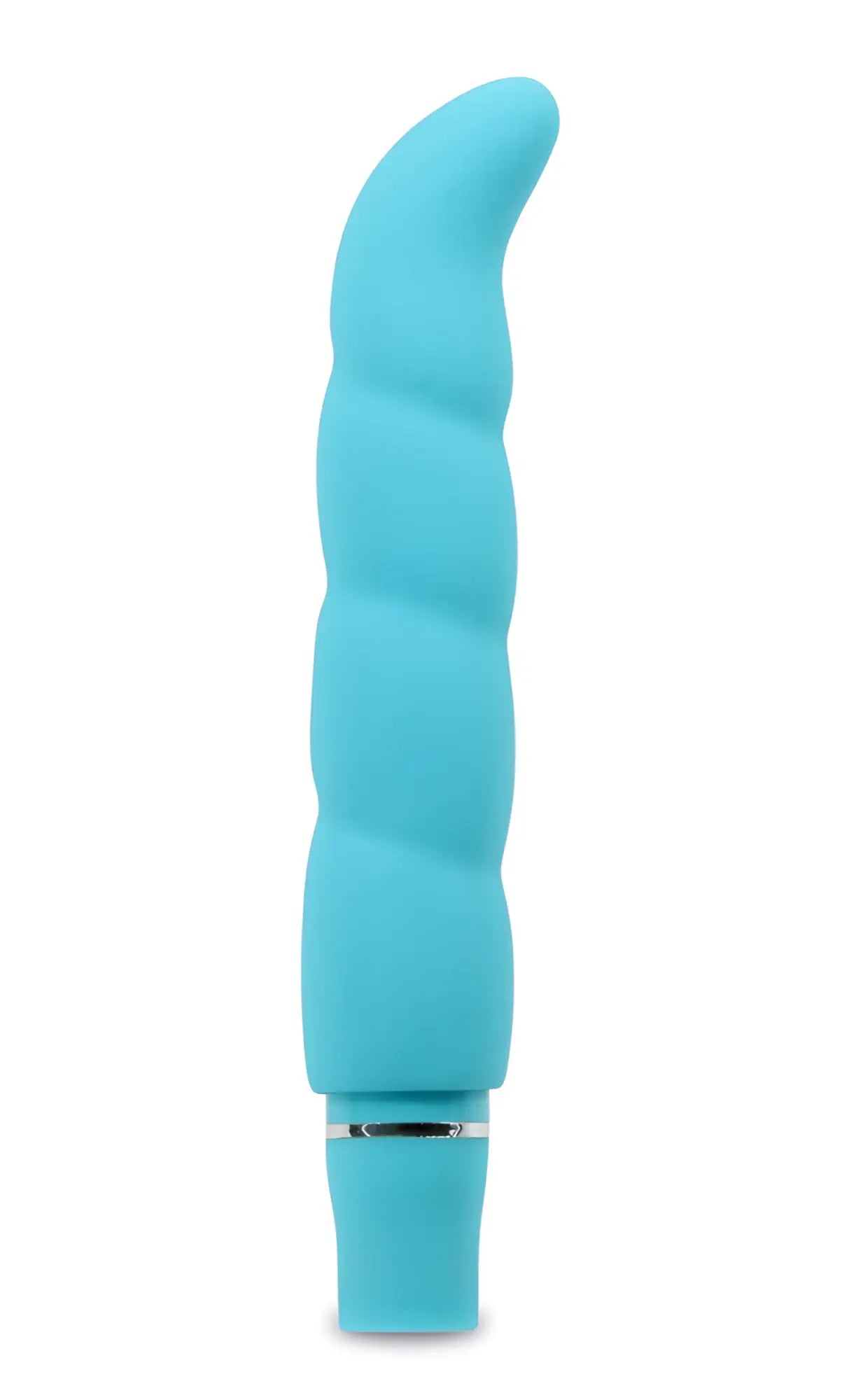 Luxe Luxe Purity G Aqua turquoise silicone vibrato with twisted ergonomic design and metallic band near the base