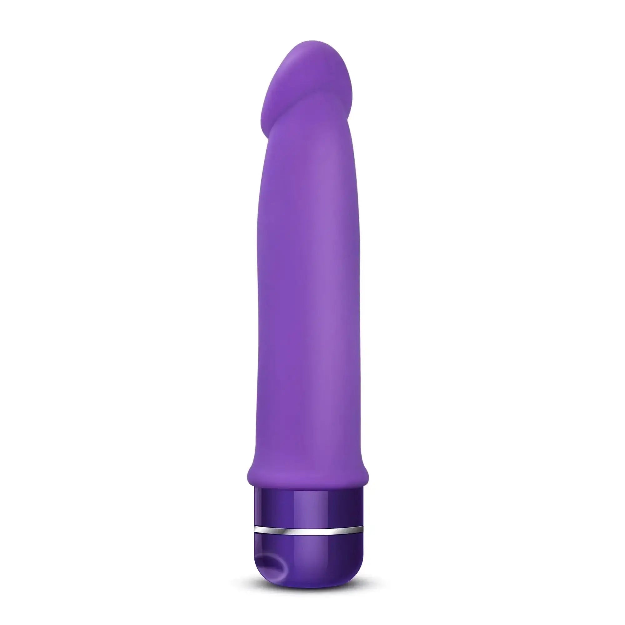 Luxe Luxe Purity Purple silicone vibrator with smooth rounded head and metallic silver band near the base