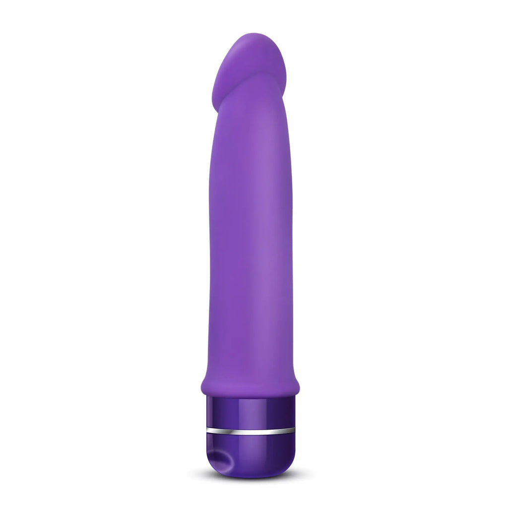Luxe Luxe Purity Purple silicone vibrator with smooth rounded head and metallic silver band near the base