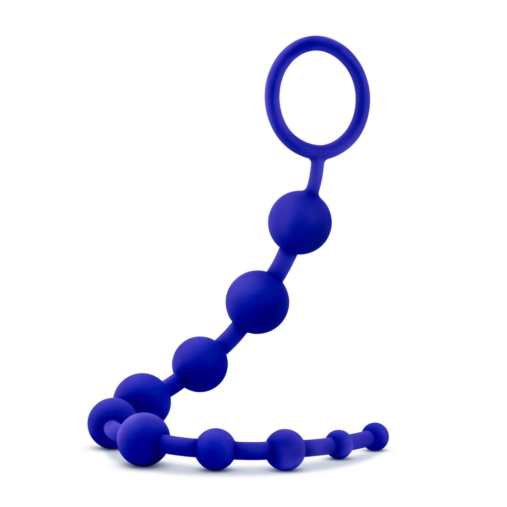 Luxe luxe silicone 10 beads indigo anal plug with indigo blue silicone and ring handle with ten evenly spaced beads