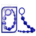 Luxe Luxe silicone 10 beads indigo anal toy with blue smooth rounded silicone beads and a ring handle for easy use