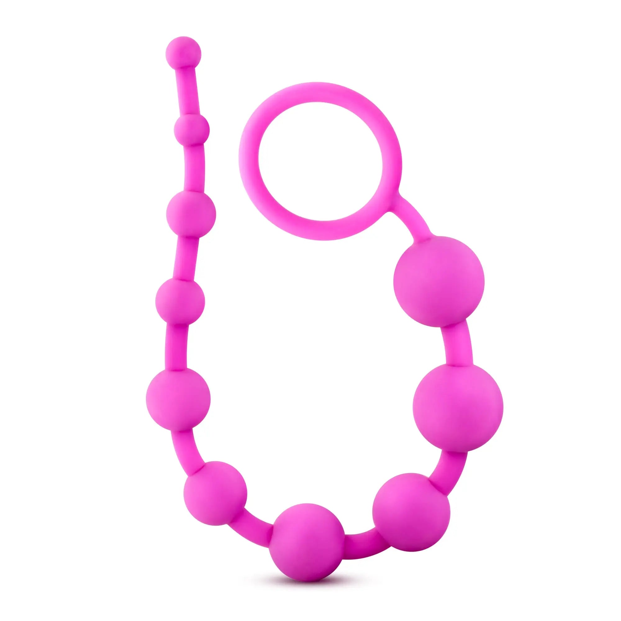 Luxe luxe silicone 10 beads pink bright pink silicone anal plug with ring and evenly spaced spherical beads