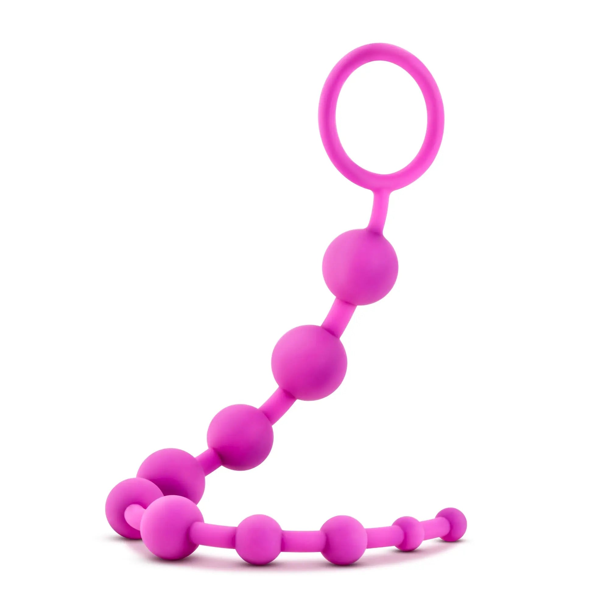 Luxe Luxe silicone 10 beads pink vibrant anal toy with looped handle made of silicone for comfortable use