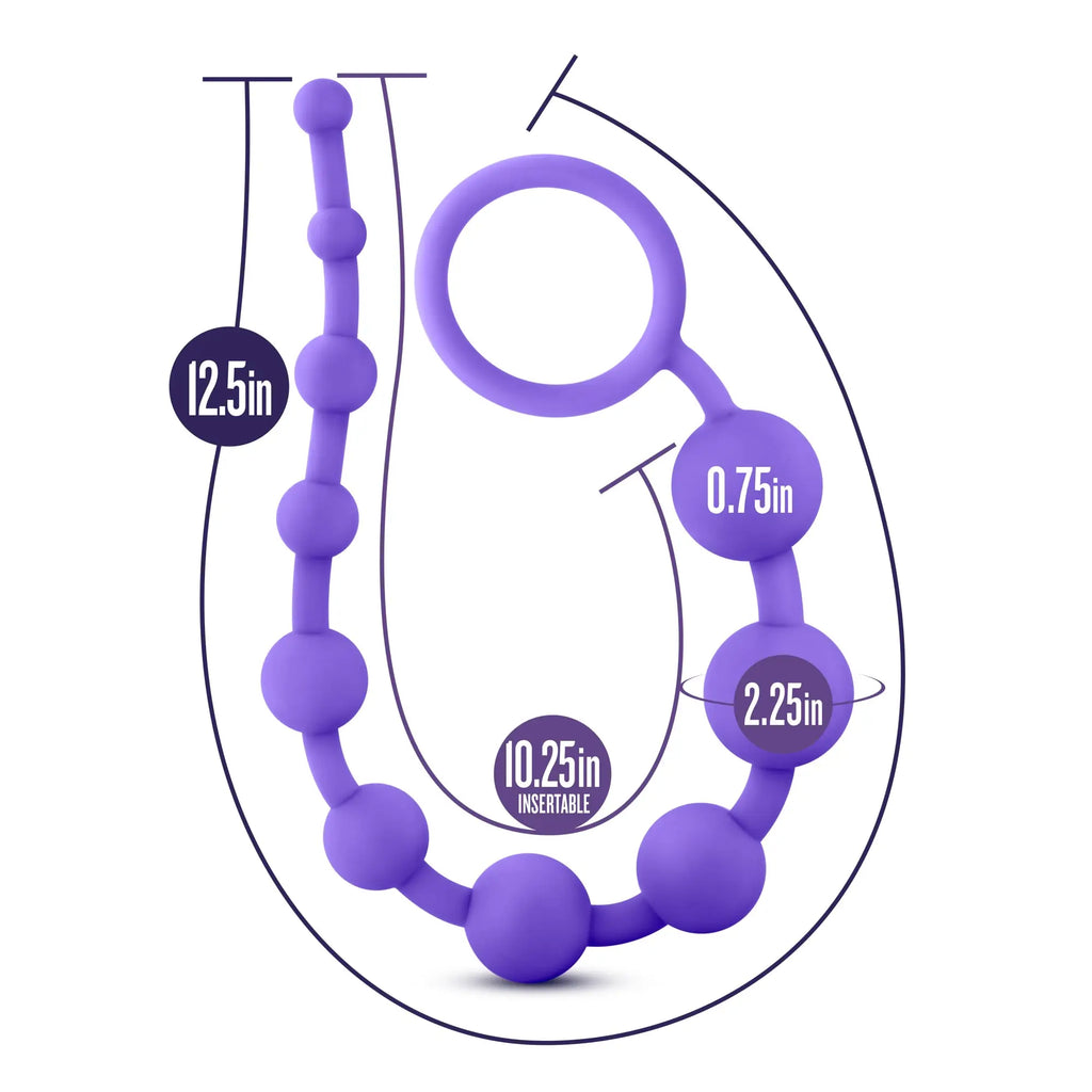 Purple silicone anal plug with ring and 10 graduated spherical beads from luxe luxe silicone collection