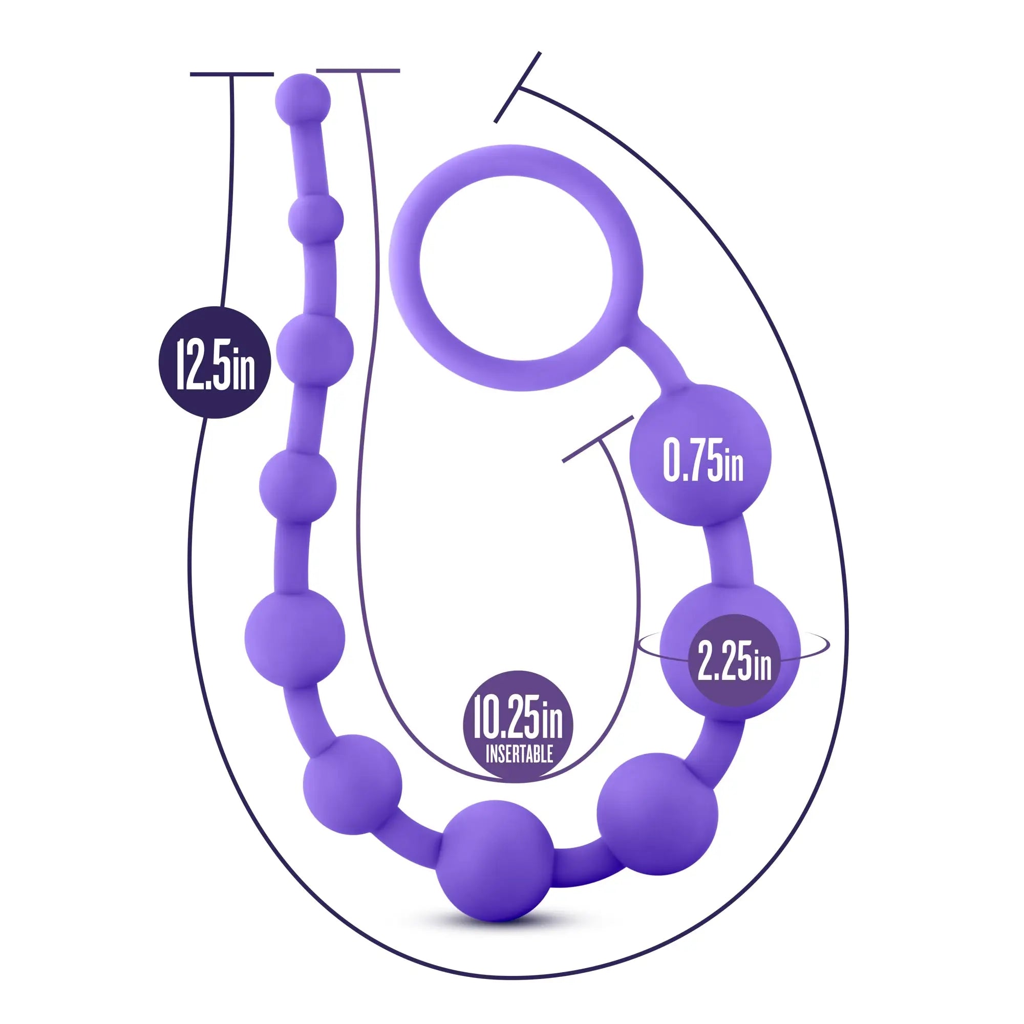 Purple silicone anal plug with ring and 10 graduated spherical beads from luxe luxe silicone collection