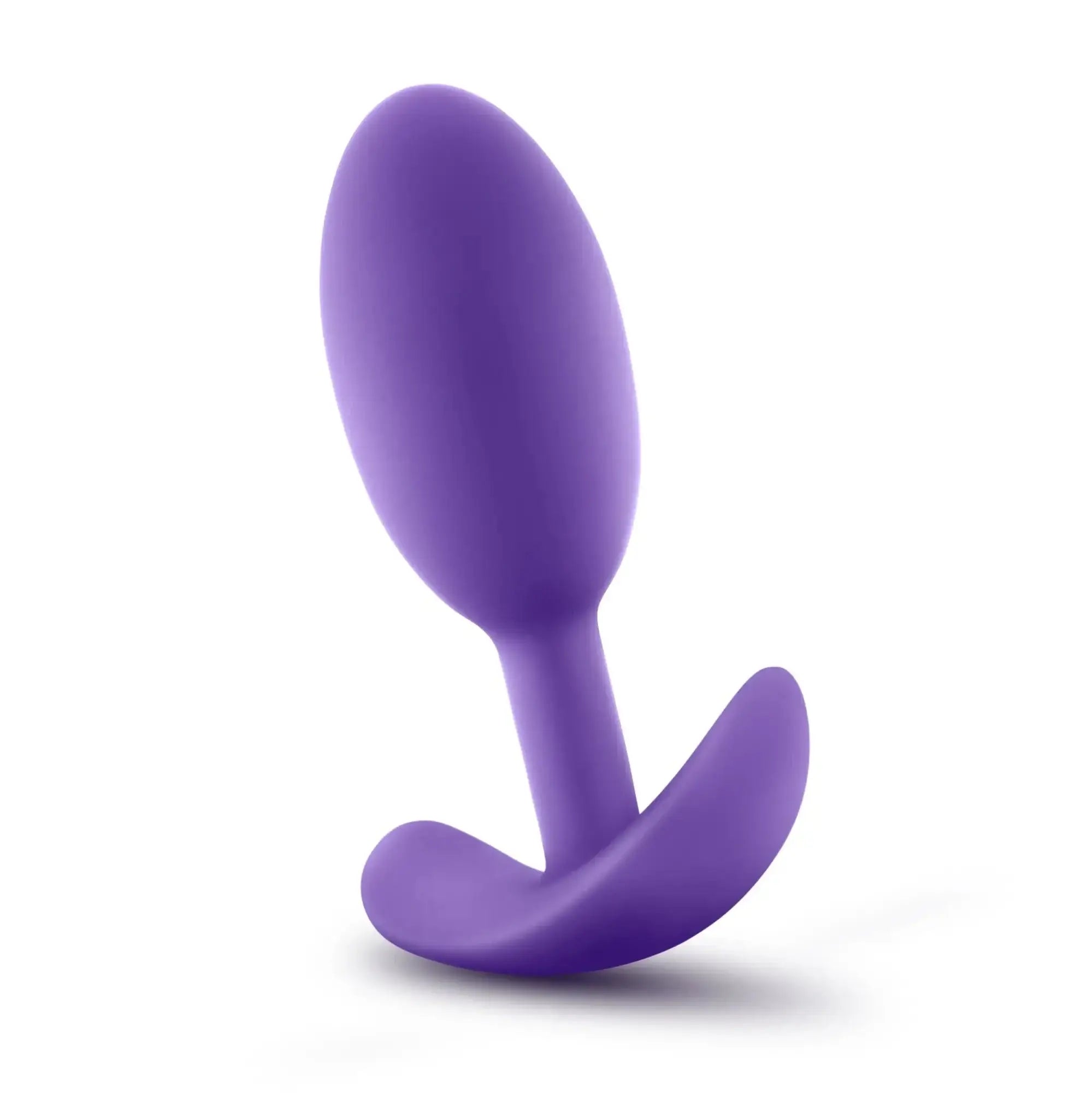 Purple silicone luxe luxe wearable vibra slim plug medium with smooth rounded head and curved base for secure placement