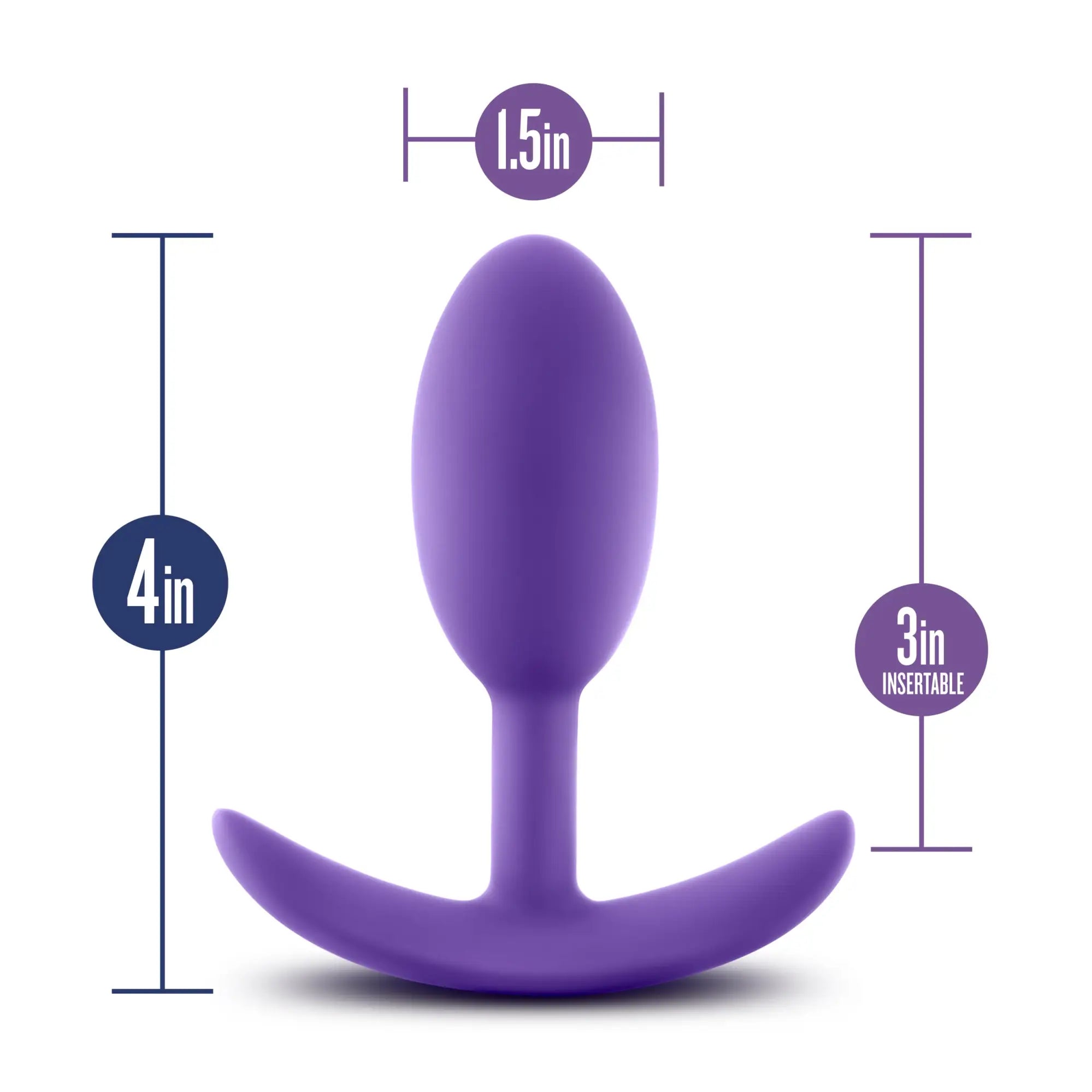 Purple silicone Luxe Luxe wearable vibra slim plug medium with a curved base and 4-inch overall length