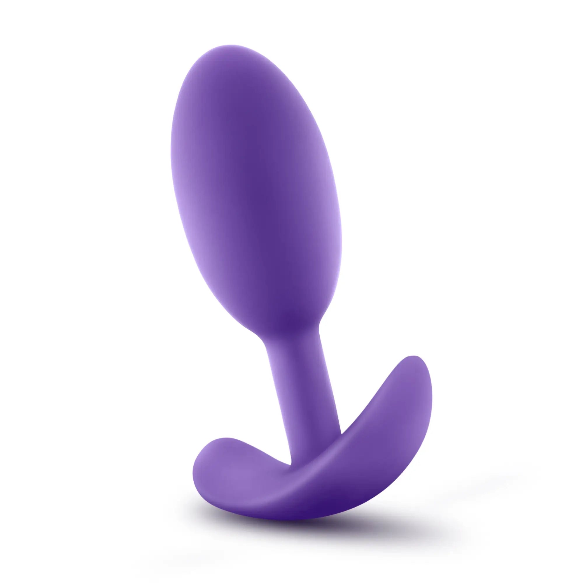 Purple silicone luxe luxe wearable vibra slim plug medium with smooth rounded head and curved base for secure placement