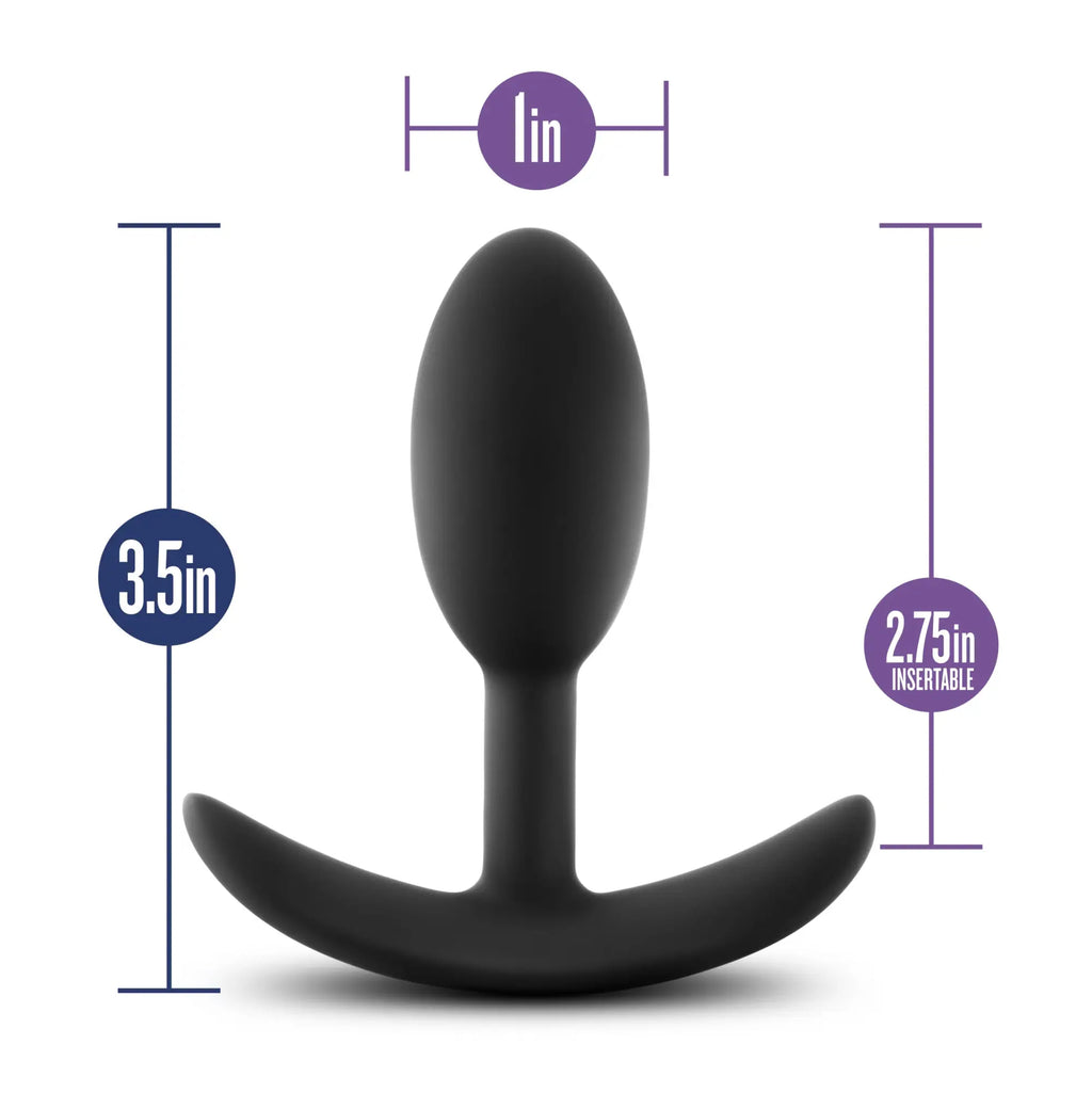 Luxe luxe wearable vibra slim plug small black made of black silicone with a curved base and smooth rounded head
