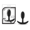 Black silicone luxe wearable vibra slim plug small with curved anchor base designed for comfortable vibration use