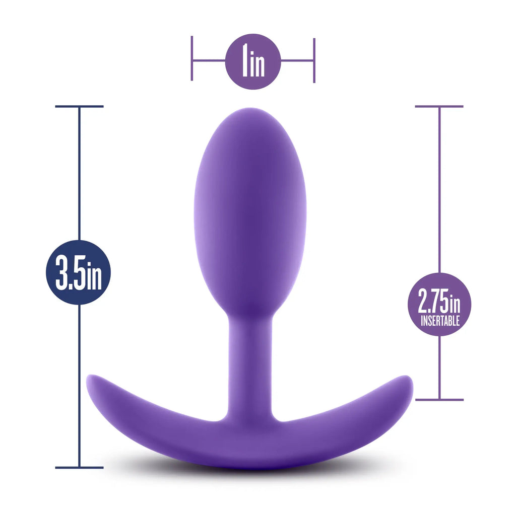 Purple silicone luxe wearable vibra slim anal plug small with curved base and rounded head for discreet use